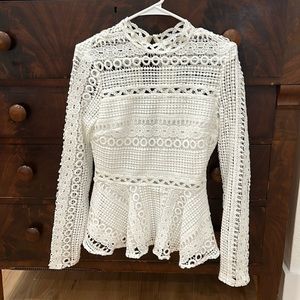 Lace peplum top, long sleeve